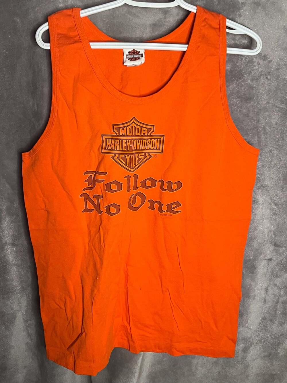 Vintage 2010 Harley-Davidson Biker Bob's Detroit Orange Tank Top Size Large